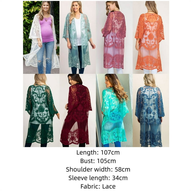 LEZMORE Women Swimsuit Cover up Mesh Lace Kimono Cardigan