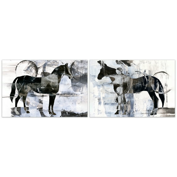 "Equestrian Essence I & II" Horse Frameless Free Floating Reverse Printed Tempered Glass Wall Art