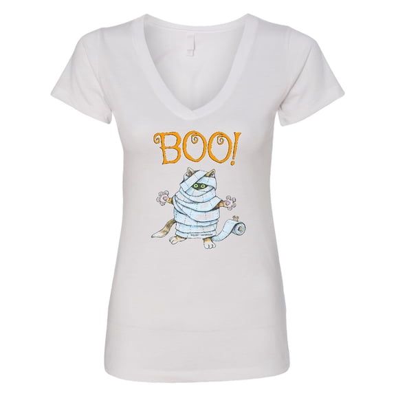 Inktastic Boo with Mummy Cat Women's V-Neck T-Shirt
