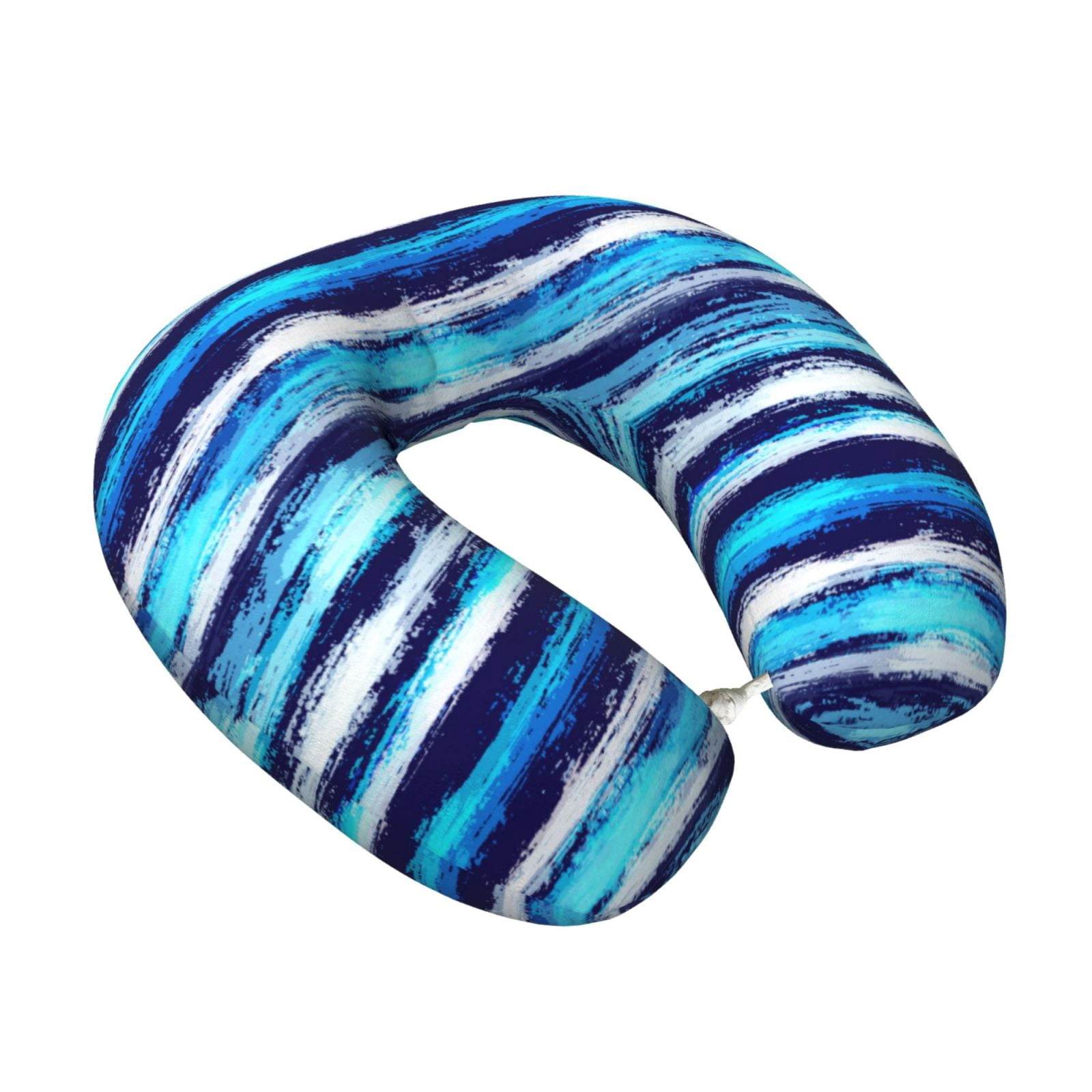 Xecao Ice Blue Stripes Print Memory Foam Cervical Neck Pillow Versatile U-Shaped Pillows for Home,Office,Camping,Travelling,Soft Washable Cover