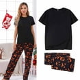 thumbnail image 2 of Odeerbi Matching Family Halloween Pajamas Sets Halloween Printed Family Outfits Sets 2025 Casual Short Sleeve Top with Bottom Home Wear Loungewear Sleepwear Jammies for Mom, 2 of 6