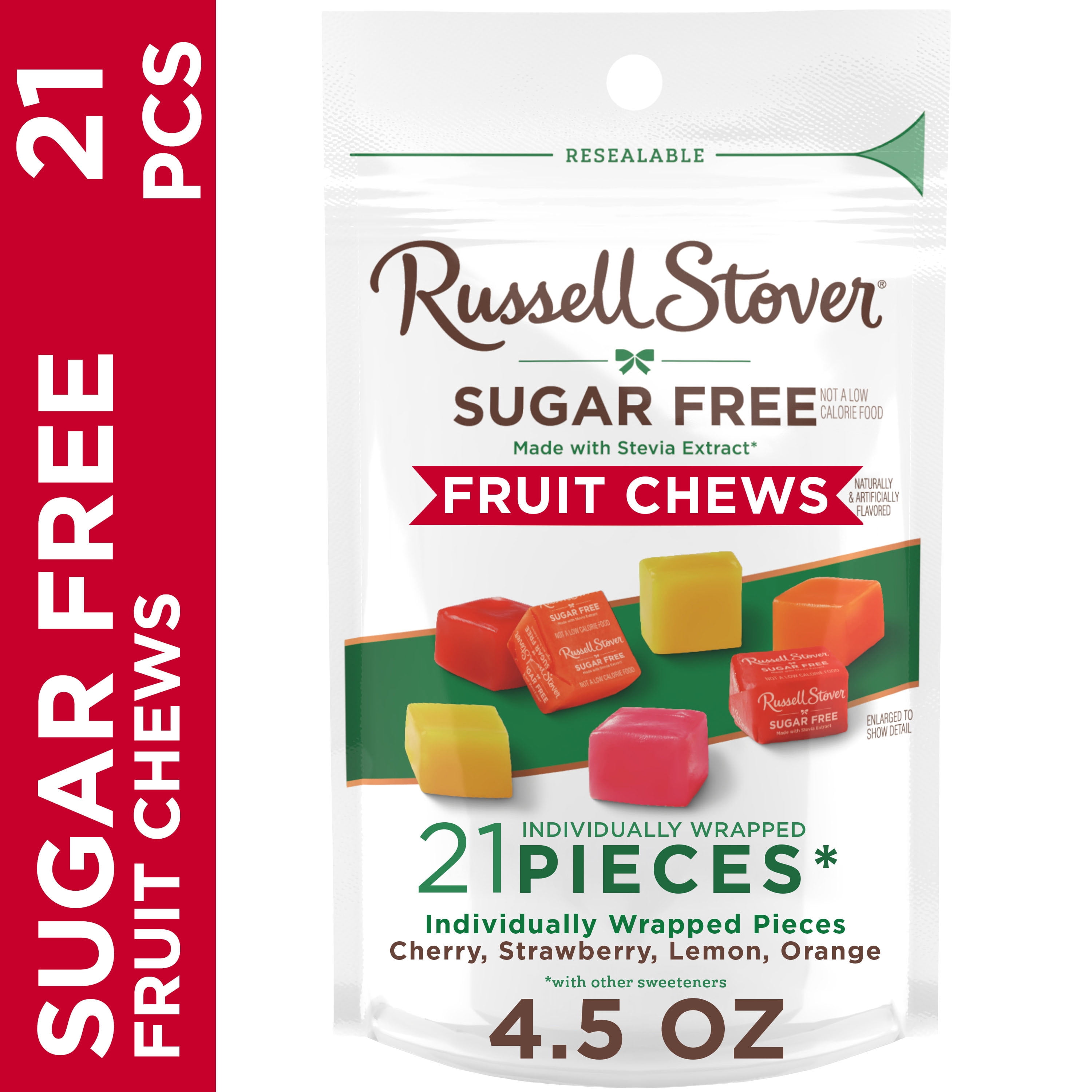 RUSSELL STOVER Sugar Free Fruit Chews Candy, 4.5 oz. bag