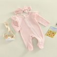 thumbnail image 3 of Baby Girls Romper Suit  Long Sleeve Zipper Ruffle Patchwork Casual Party Street Spring Romper+Headband, 3 of 7