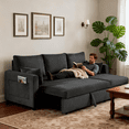 thumbnail image 2 of BSHTI L-Shaped Pull-Out Sleeper Sofa Bed with Storage Chaise, 3-Seater Convertible Corduroy Sectional Couch, Solid Wood & Iron Frame, Black, 2 of 10