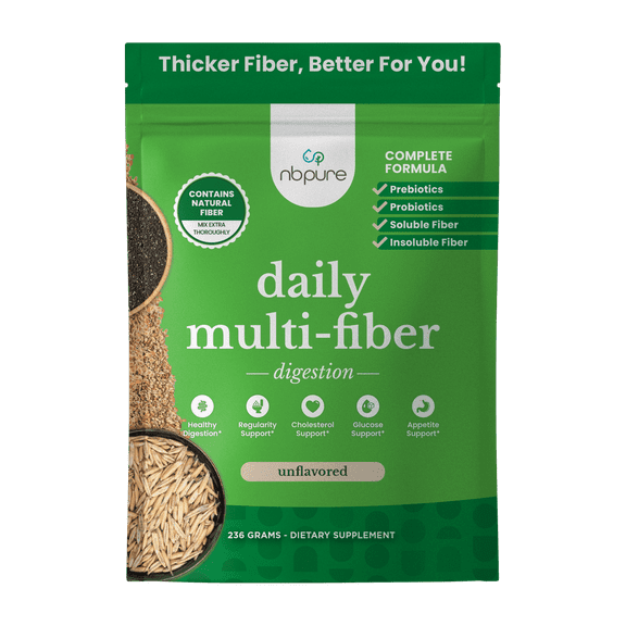NBPure Daily Multi-Fiber Powder with Soluble and Insoluble Fiber and Pre and Probiotics, Unflavored, 45 Servings