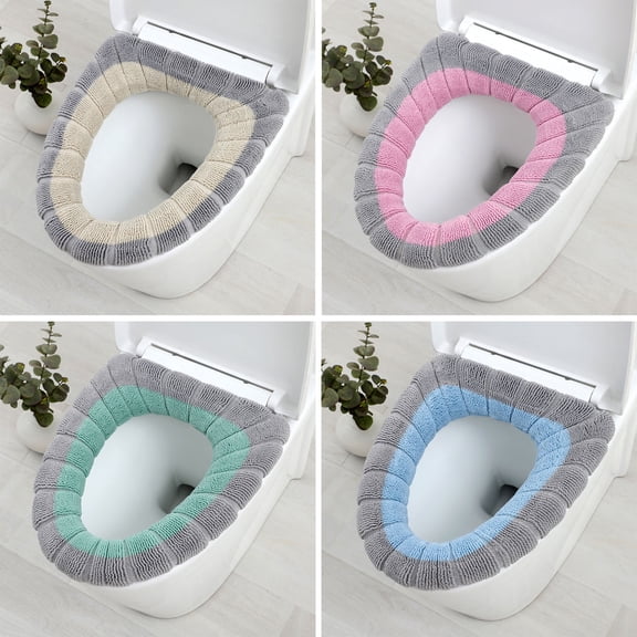 Household Thickened Warm Toilet Seat Pad Toilet Seat Covers With Handle,Toilet Seat Warmer,Soft Bathroom Toilet Lid Cover Cushion Thicker Stretchable Elastic Dimension 70Cm,Washable Universal Size