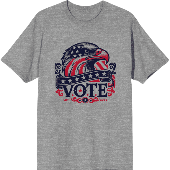 American Eagle Vote Adult Heather Gray Crew Neck Short Sleeve Tee-Medium