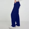 thumbnail image 7 of WTOBBY Women's Casual Fashion Solid Color Elastic Waist Drawstring Pockets Wide Leg Straight Pants, Day-to-Day Comfort Trousers,Dark Blue L, 7 of 7