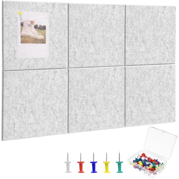 Large Cork Board 36" x 24", 6 Pack Felt Wall Tiles with Colored Pushpins, Bulletin Board with Removable Self-Adhesive Strips, Pin Board Cork Boards for Walls Office Home-Light Gray