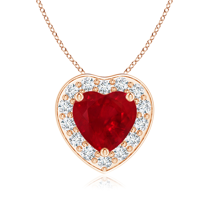 Valentine Jewelry Gift - Heart-Shaped Ruby Pendant with Diamond Halo in