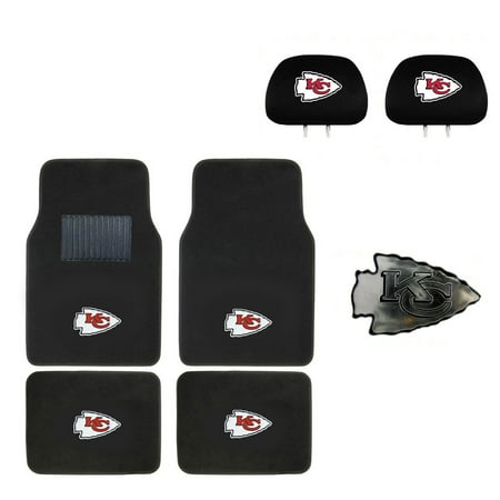 - Kansas City Chiefs 4 Pc Carpet Floor Mats And Head Rest Cover With Chrome Decal
