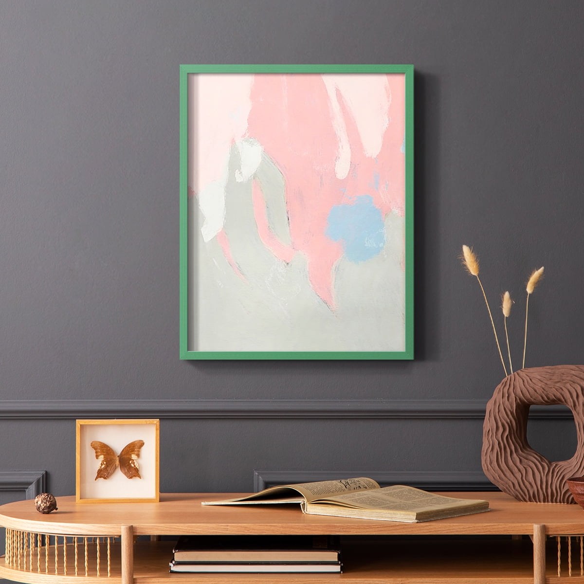 Blushing Abstract I Framed Print in Green Solid Wood Framed Print No Nail Hanging