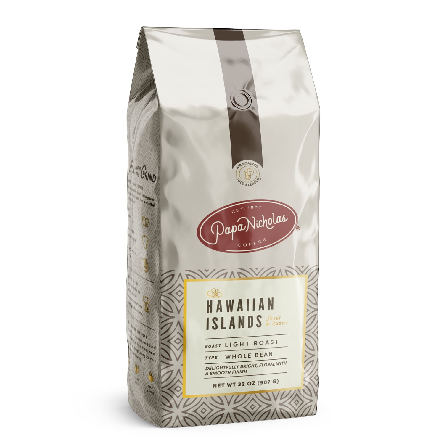 PapaNicholas Coffee Hawaiian Island Blend Whole Bean 2lb Bag, Light Roast