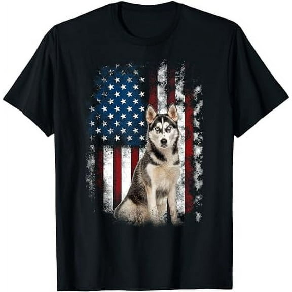 Siberian Husky American Flag 4th Of July Patriotic Dog Lover T-Shirt