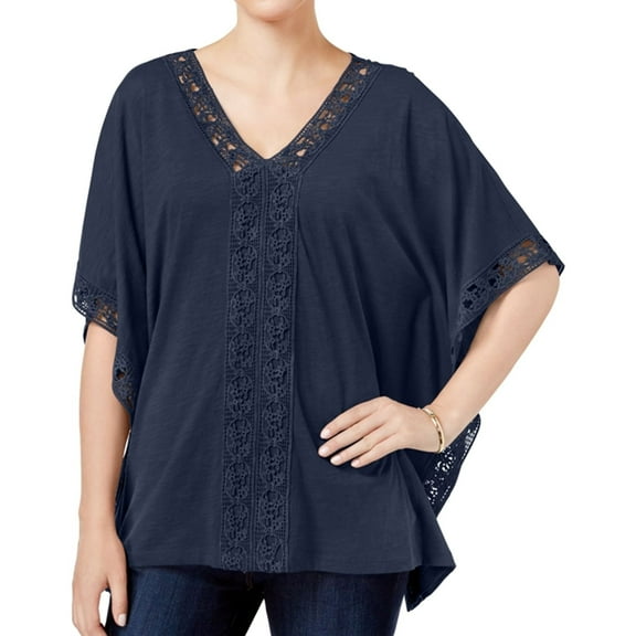JM Collection Womens Poncho Pullover Blouse, Blue, Small