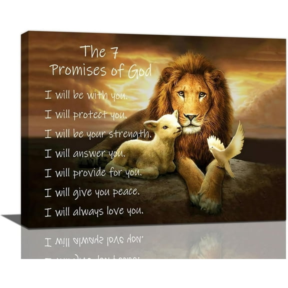 Aaheei Lion of Judah Wall Art Christian Scriptures Canvas Prints Religious Lion and Dove Pictures Wall Decor the 7 Promises of God Painting Modern Artwork Home Decoration for Bedroom Living Room