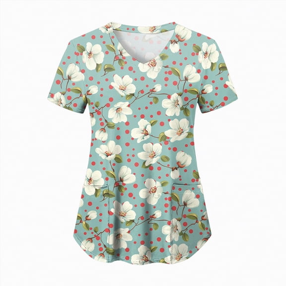 HCNTES Scrubs for Women V Neck Cute Printed Scrub Tops Women Nurse Shirt Soft Casual Uniform with 2Pockets(Mint Green,XL)