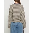 thumbnail image 4 of Women'S Striped Long Sleeve Shirts Drop Shoulder Sweatshirt Crewneck Color Block Pullover Tops Beige L, 4 of 9