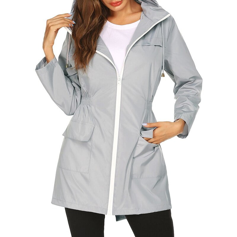 full length women's raincoat with hood