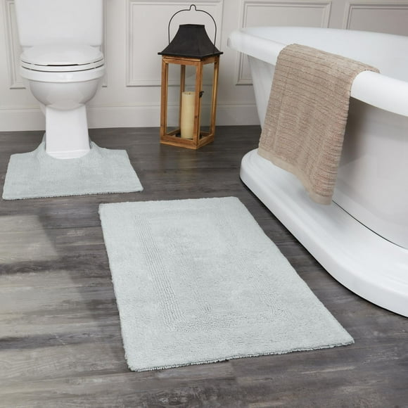 Fabstyles Basix Lot de 2 tapis de bain en coton réversible doux et absorbant