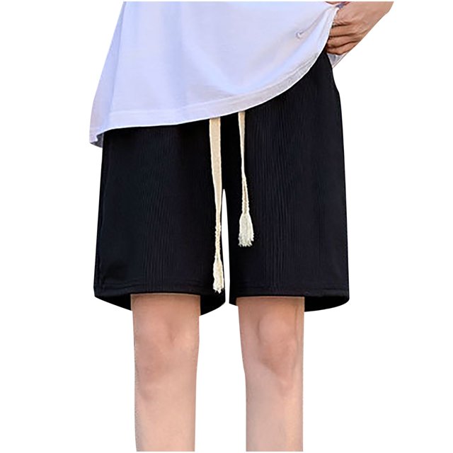 Timegard Shorts for Women High Waisted Drawstring Straight Leg Casual Loose Workout Shorts Knee Length