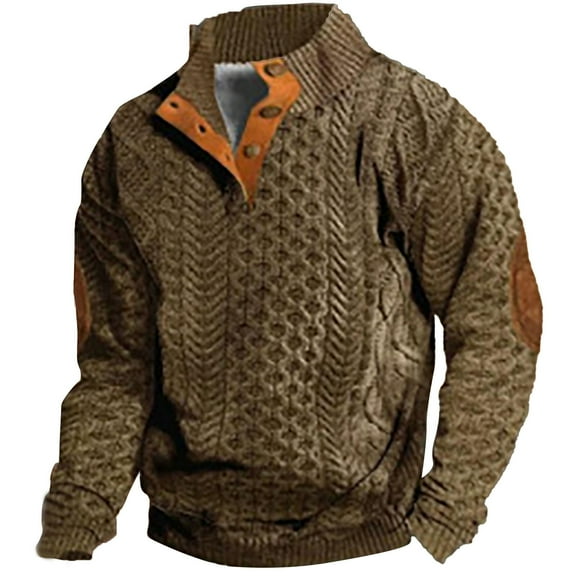 Sweatshirts for Men Autumn Winter 3D Digital Printed Imitation Knitted Sweater Half Zip Crewneck Fall Clothes Tops Pullover Brown 2XL