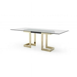 87 X 39 X 30 Polished Gold Glass Stainless Steel Dining Table 87 X 39 X 30 Polished Gold Glass Stainless Steel Dining Table
