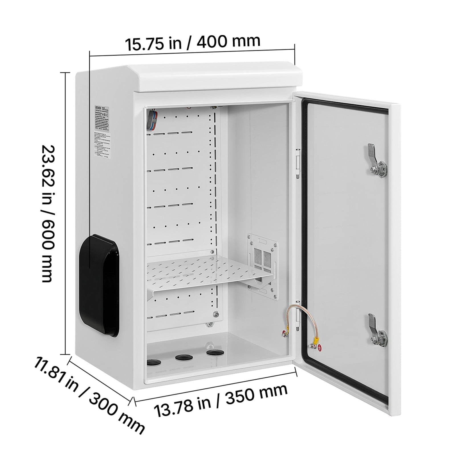 VEVOR Outdoor Electrical Box, Cold-Rolled Steel, Electrical Junction Box with Thermostat and Fan, Rain Hood, Ventilated Design, IP65 Waterproof Hinged Enclosure, Wall/Pole Mounted, 24 x 16 x 12 in