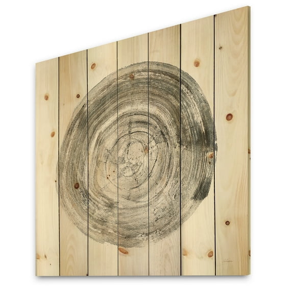 Designart 'Circle natural elements IV' Farmhouse Print on Natural Pine Wood