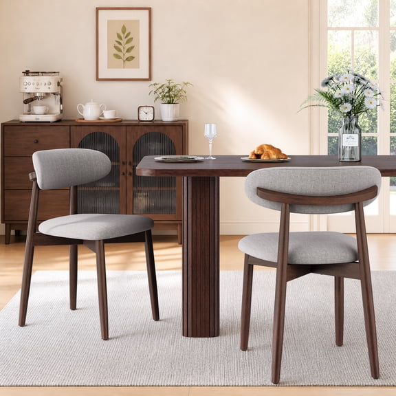 AFO Set of 2 Upholstered Dining Chair, Modern Wooden Kitchen Side Chair with Padded Seat for Dining Room and Café, Light Gray
