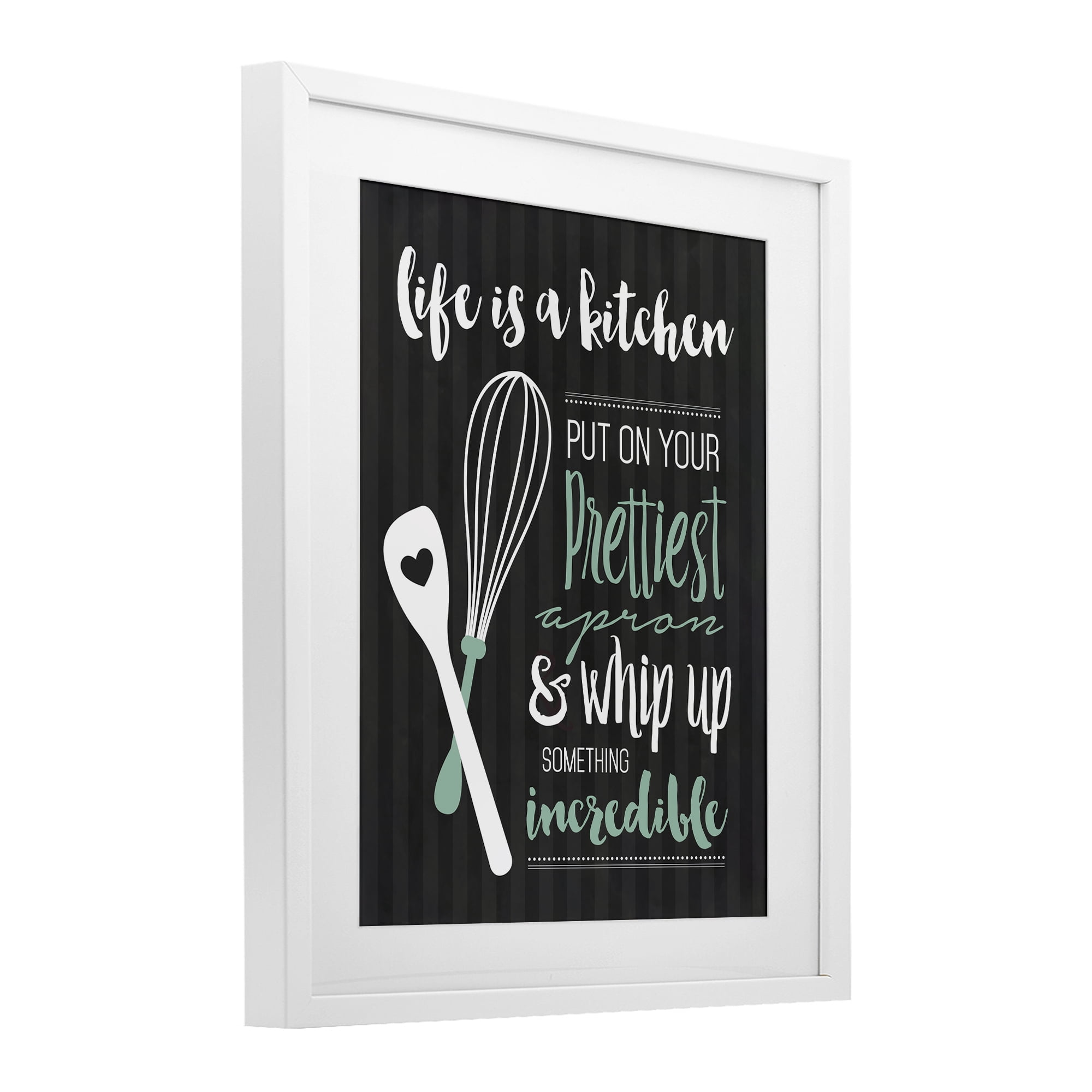Life Is A Kitchen Motivational White Framed Print Under Glass, design by Lettered and Lined