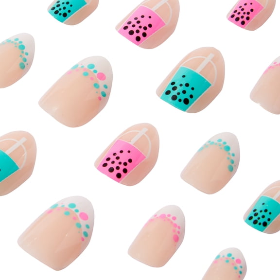 Claire's Teen Girls Boba Tea French Mani Press-on Nail Set, 24 Faux Nails