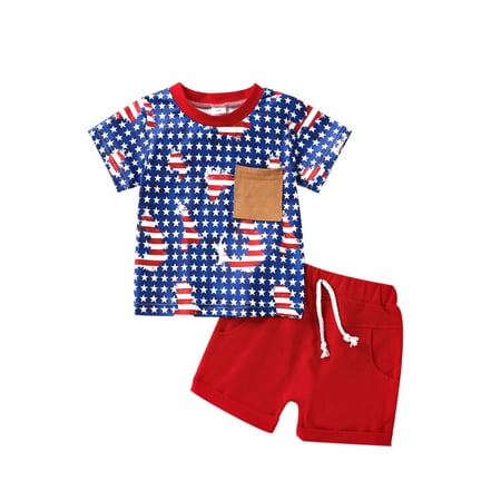 

jaweiwi Baby Toddler Boys 4th of July Shorts Clothes Set 0 6M 12M 18M 24M 2T 3T Short Sleeve Stars Stripes Print T-shirt with Short Pants Summer Outfit