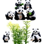Ymeibe 8 PCS PresNok Solid Panda Figurines Set with 10 Bamboo Trees Cake Topper DIY Kits Realistic Cute Panda Ornament Birthday Party Decorations Supplies