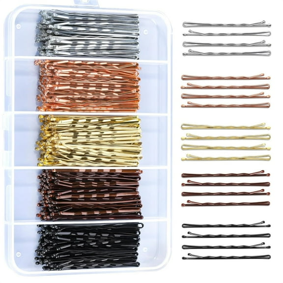 NOGIS Bobby Pins, 250PCS Hair Pins for Women, 5 Colors 2 Inch Bun Hair Pins for Girls and Kids, Waved Hairpin with Storage Box for All Styling Pins Hair Accessories