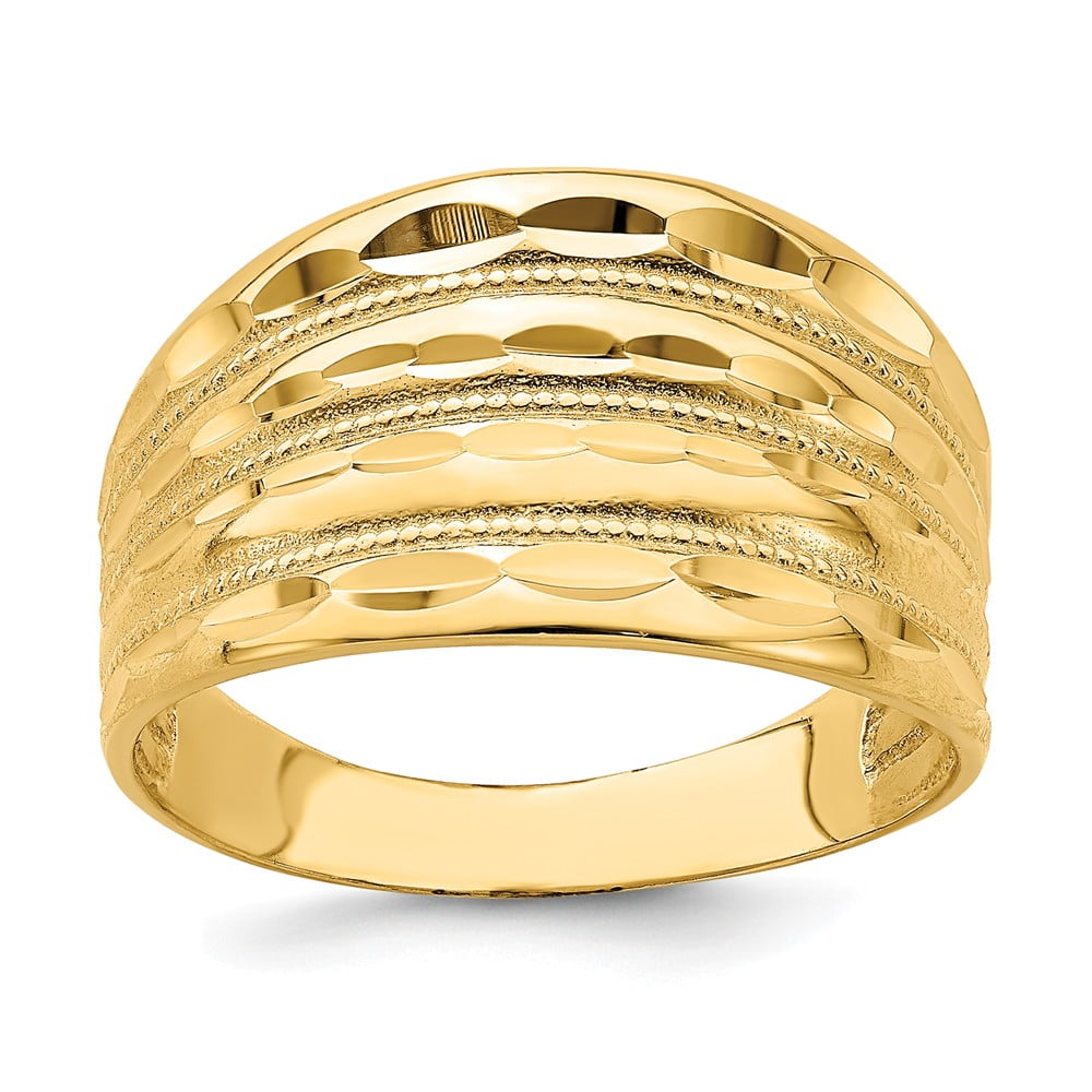 Diamond2Deal - 14k Yellow Gold Diamond-cut Four Ridge Fashion Dome Ring Size 7 for Womens 