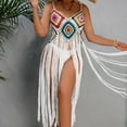 thumbnail image 6 of yillto Crochet Dress for Womens Beach Vacation Swimsuit Bikini Cover Ups Spaghetti Strap Fringe Outfits, 6 of 7