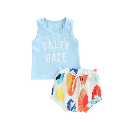 

Sunisery Toddler Baby Boys Clothes Round Neck Letter Printed Sleeveless Vest + Drawstring Shorts Outfit