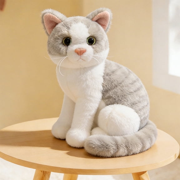 10" Realistic Tuxedo Cat Plush Toy, Cute Lifelike Kitty Plush, Sofa, Bedroom Decor, Birthday