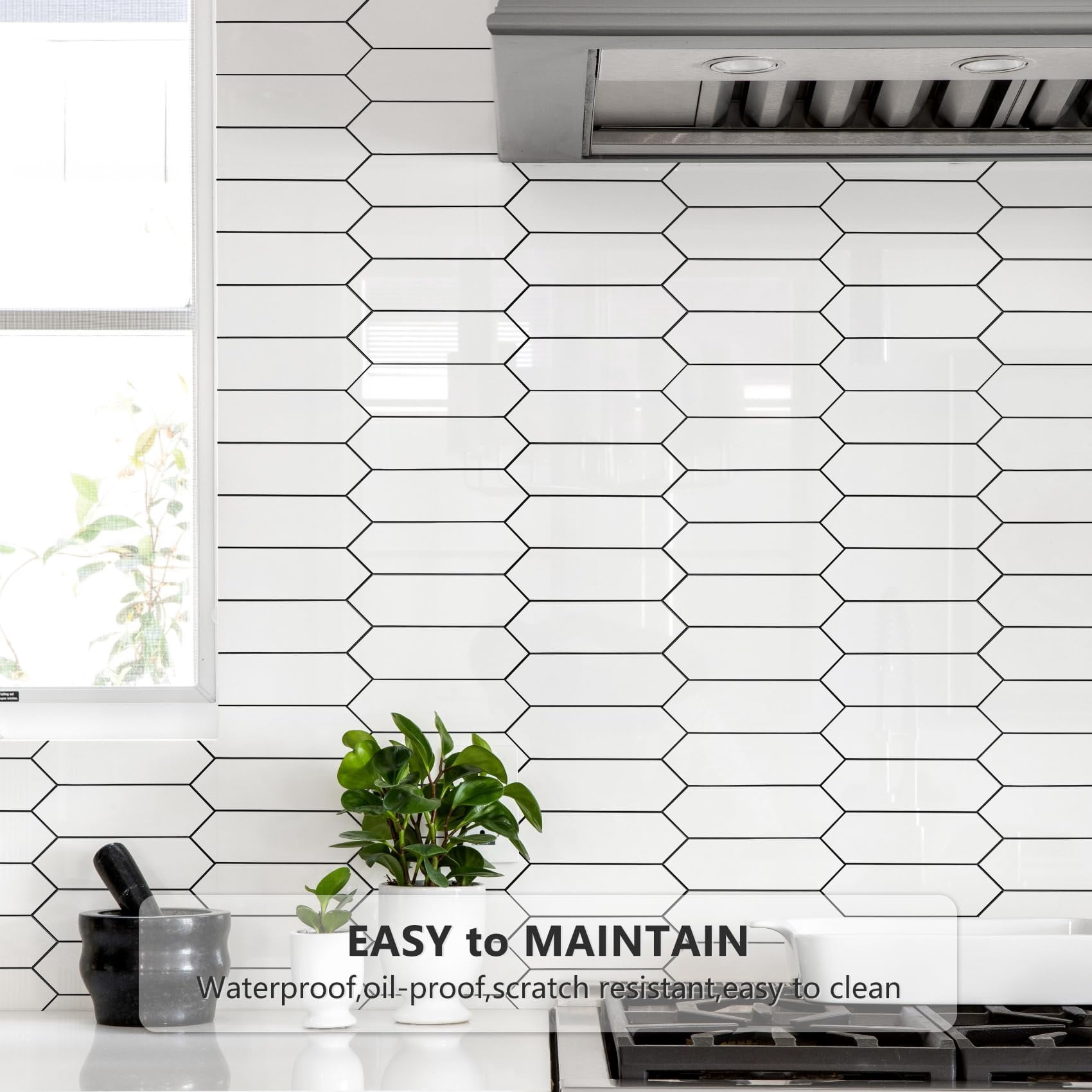 Glossy White Backsplash Peel And Stick  12.8 X 12.8 Inch 10 Sheets Long Hexagon Pvc Self Adhesive Mosaic Wall Tiles On For Kitchen Bathroom