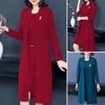 thumbnail image 2 of Quixlent 2 Pcs/Set Women Coat Dress Suit Long Sleeves Mid Length Solid Color Jacket Sleeveless Round Neck A-line Midi Dress Plus Size Formal Business Style Banquet Outfit, 2 of 7