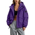 thumbnail image 2 of Women's Loose Fit Hooded Full Zip Water Resistant Outdoor Parka Jacket Coat With Pockets Casual Work Streetwear | CSEONE,Purple S, 2 of 8