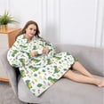 thumbnail image 5 of Oversized Wearable Blanket Hoodie,White Green Dinosaurs Floral Pattern Sherpa Blanket Hoodie with Super Pockets,Super Warm Fuzzy Pullover for Women & Men, 5 of 6