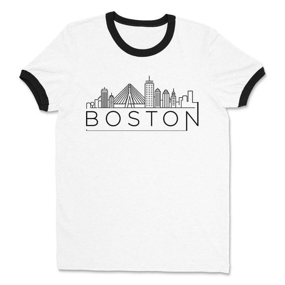 Skyline Boston Massachusetts Ringer Tee Shirt Unisex Large White/Black
