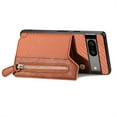 thumbnail image 3 of Jiahe Cover for Google Pixel 7 Pro, Credit Card Holder Phone Case with Magnetic Closure,Shockproof Anti-drop Flip Folio Zipper Wallet Kickstand Cover Case, brown, 3 of 8