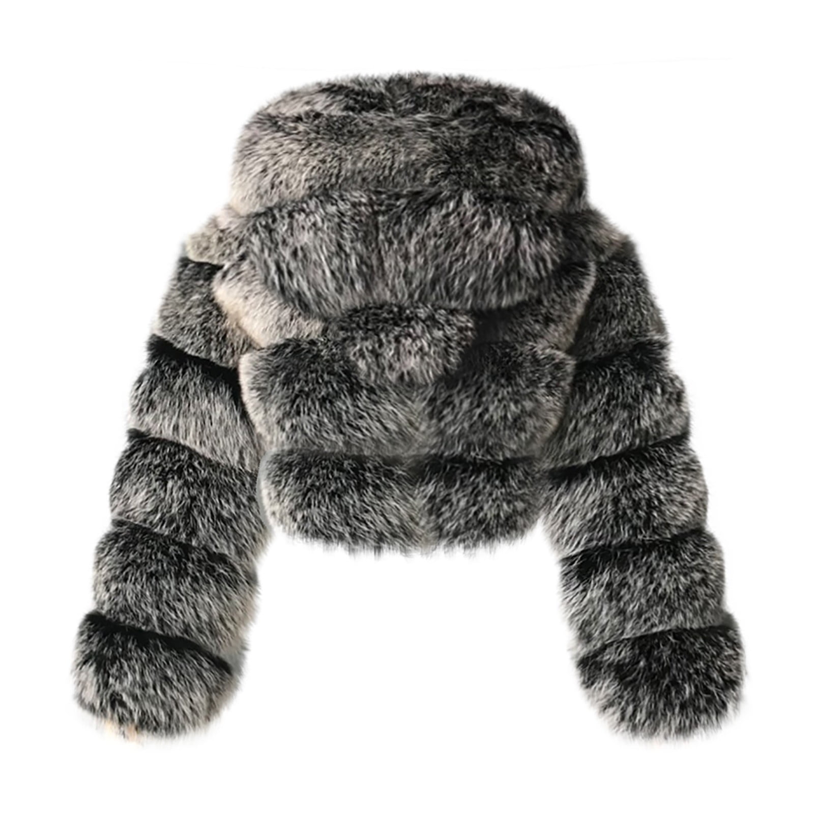 Brnmxoke Womens Faux Fur Coat Jacket Thicken Luxury Party Open Front Crop Tops Plus Size Shaggy Hooded Cardigan Long Sleeve Fashion Warm Outwear