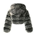 New Arrivals Womens Faux Fox Fur Cropped Coat Fluffy Hooded Short