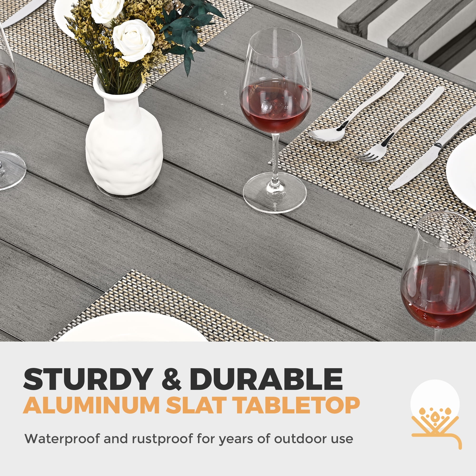 HAPPATIO 9-Piece Patio Outdoor Dining Set - All Aluminum Patio Table and Chairs Set for 8cludes 1 Rectangular Dining Table, 6 Dining Chairs, and 2 Swivel Dining Chairs with Cushions for Lawn, Deck