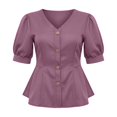 thumbnail image 7 of Women Business Casual Tops 2026 Summer Dressy Blouses Short Sleeve Peplum Work Shirts V Neck Office Outfit by Yigetop Purple S, 7 of 7