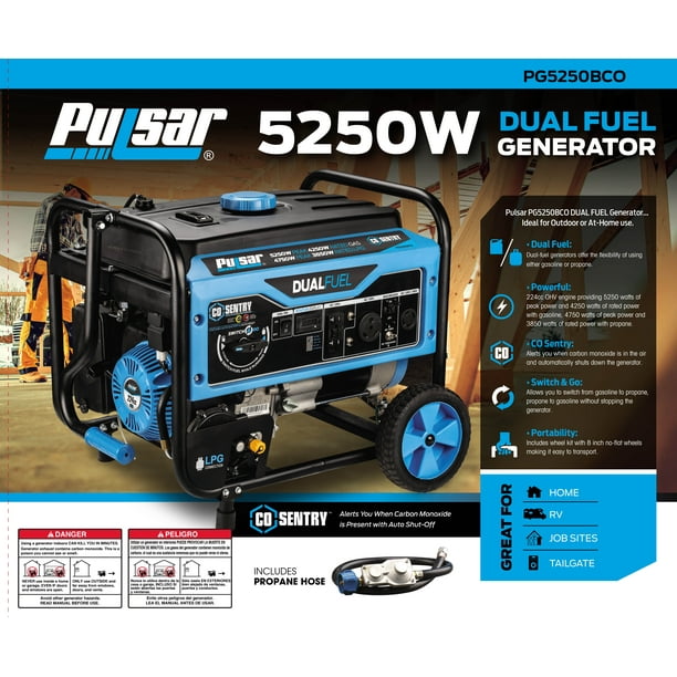 Pulsar 5,250-Watt Dual Fuel Portable Generator with CO Sentry